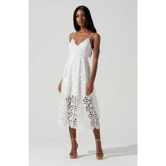 Astr Dresses & Skirts - ASTR The Label Womens Lace Midi Dress White Crochet Floral Medium Summer Wedding